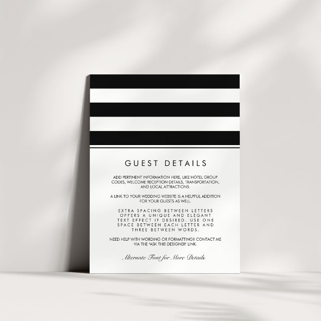 Metro Stripe Guest Information Card | Black (Creator Uploaded)