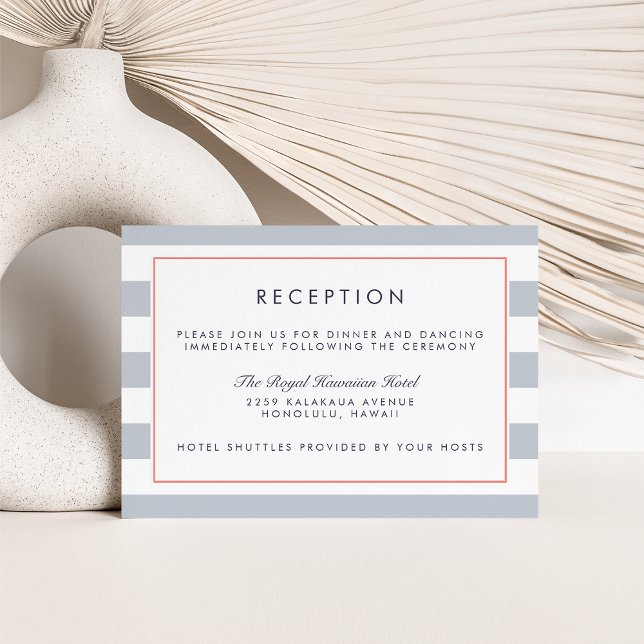 Metro Stripe Reception Card | Coral and Grey (Creator Uploaded)