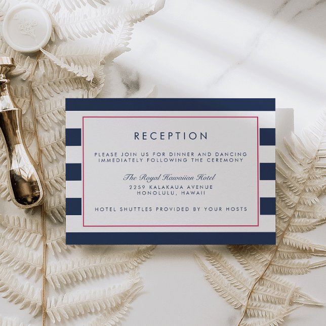 Metro Stripe Reception Card | Pink and Navy (Creator Uploaded)