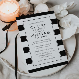 Metro Stripe Wedding Invitation   Black and White