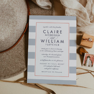 Metro Stripe Wedding Invitation   Coral and Grey