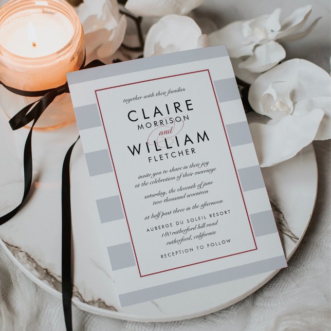 Metro Stripe Wedding Invitation | Cranberry (Creator Uploaded)