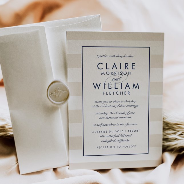 Metro Stripe Wedding Invitation | Navy and Cream (Creator Uploaded)