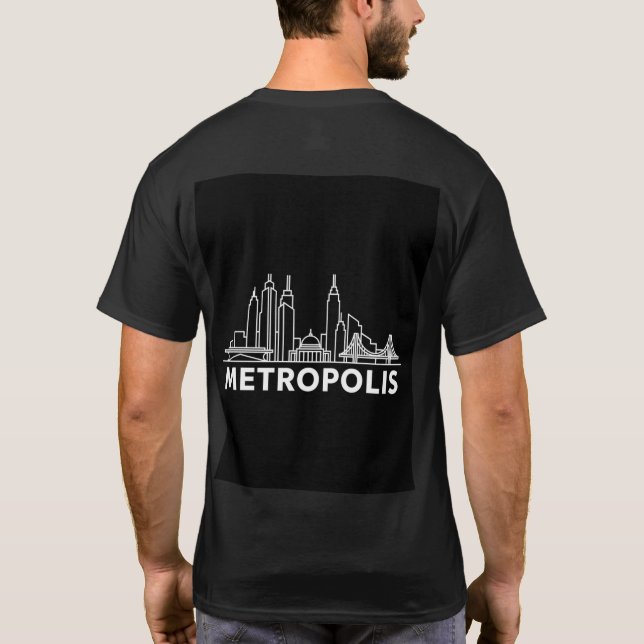 Metropolis City Skyline – Minimal Line Art Urban T T-Shirt (Back)