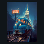 Metropolis Express | Art Deco New York Train Poster<br><div class="desc">Step back into the golden age of American travel with this stunning Art Deco poster. Celebrating the power and elegance of the Streamlined Moderne era, it features a magnificent New York train in all its polished, aerodynamic glory. The sleek lines and dynamic composition capture the very pulse of a city...</div>
