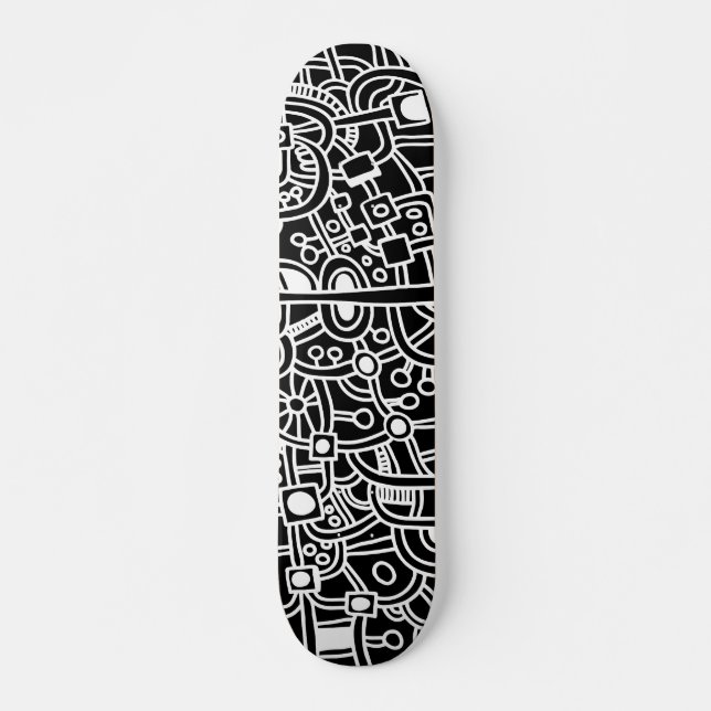 Metropolis III - White on Black Skateboard (Front)
