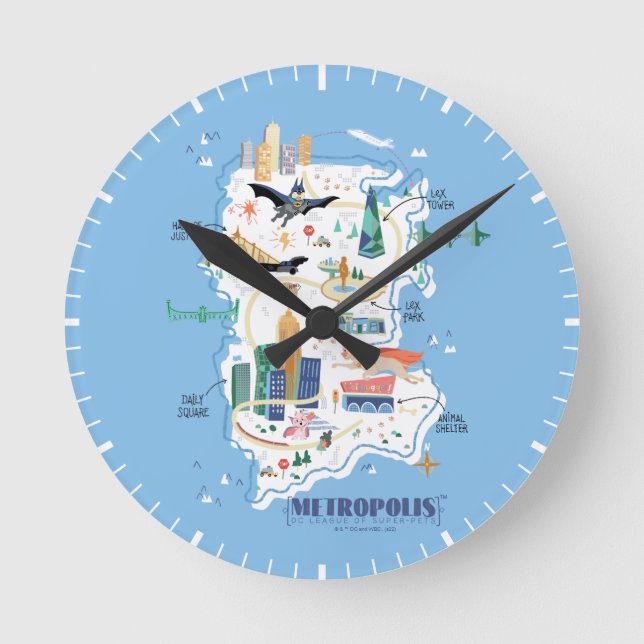 Metropolis Story Book Map Round Clock (Front)