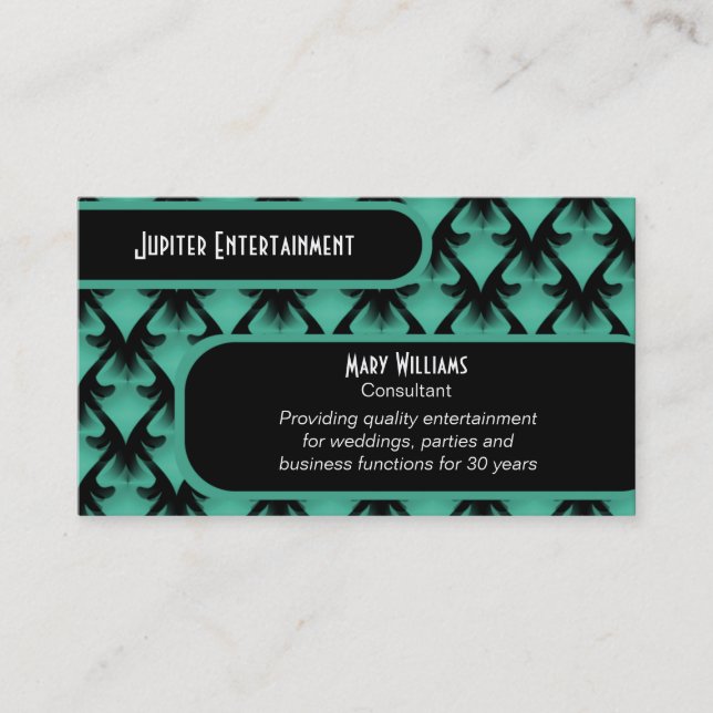 Metropolitan Glam Business Card, Sea Green Business Card (Front)