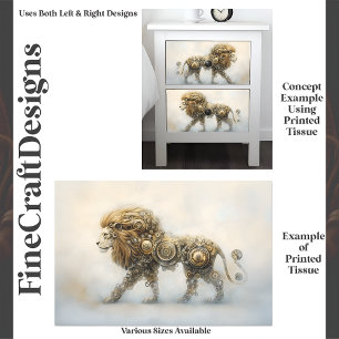Mettalic Steampunk Lion Wheels Cogs E8La Decoupage Tissue Paper
