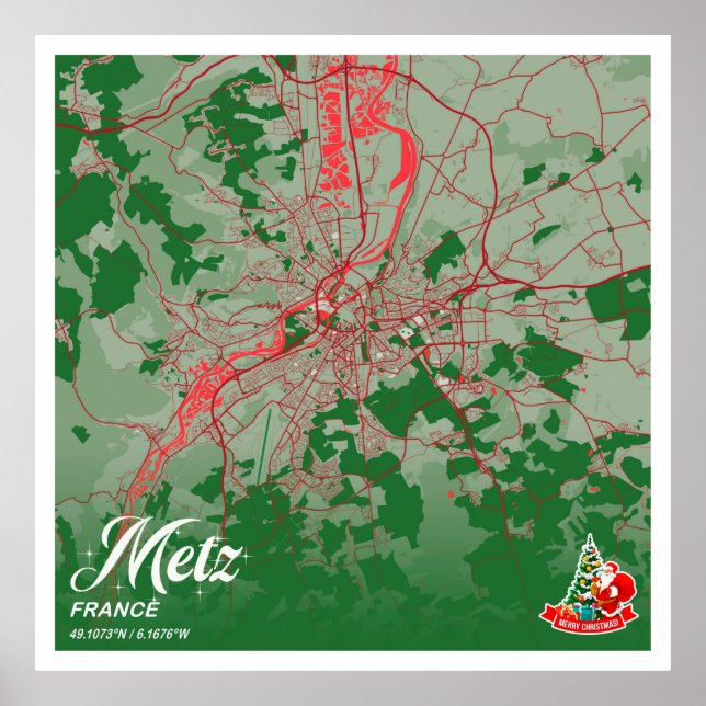Metz - France Christmas Colour City Map Poster (Front)