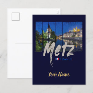 Metz Grand Est France at Night vintage Souvenir Holiday Postcard