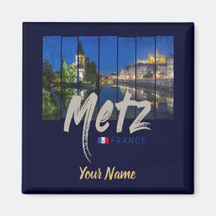 Metz Grand Est France at Night vintage Souvenir Magnet