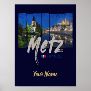 Metz Grand Est France at Night vintage Souvenir Poster