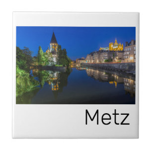 Metz Temple Neuf France Night Moselle Souvenir Ceramic Tile