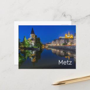 Metz Temple Neuf France Night Moselle Souvenir Holiday Postcard