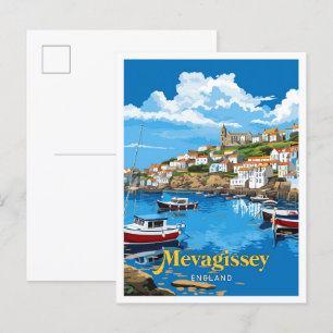 Mevagissey England Vintage Art Travel Illustration Postcard