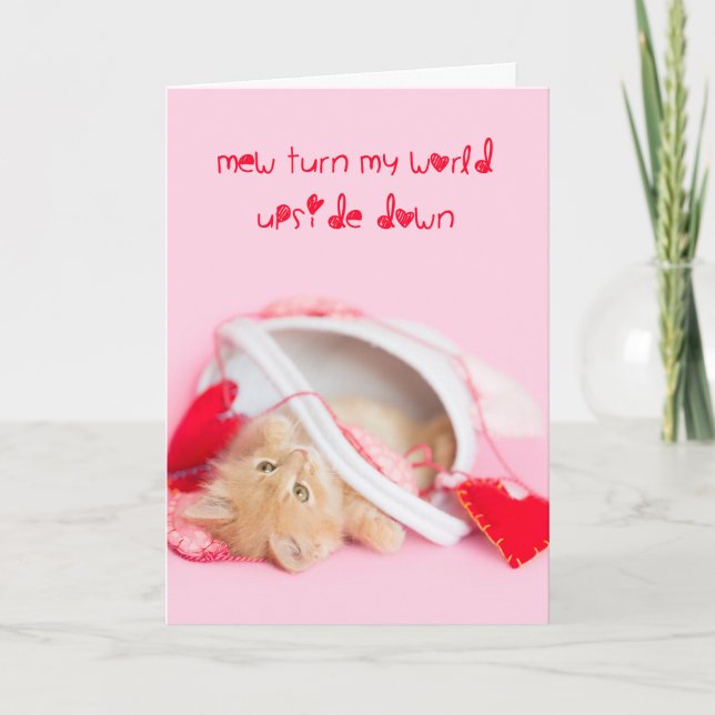 Mew turn my world upside down kitten holiday card (Front)
