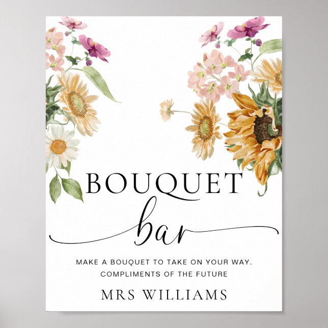 Mews Sunflower Fall Floral Bouquet Flower Bar Sign (Front)