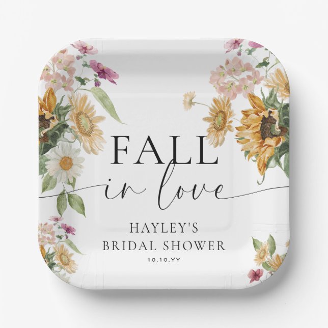 Mews Sunflower Fall In Love Autumn Bridal Shower Paper Plate (Front)