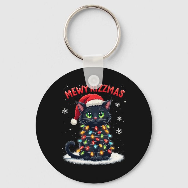 Mewy Rizzmas Funny Santa Cat Mewing Joke Rizz Xmas Key Ring (Front)