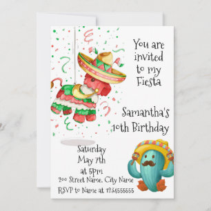 Mexian Pinata Fiesta Happy Birthday Invitation