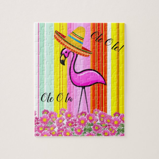 Mexian Pink Flamingo Ole Ola Jigsaw Puzzle Daisy (Vertical)