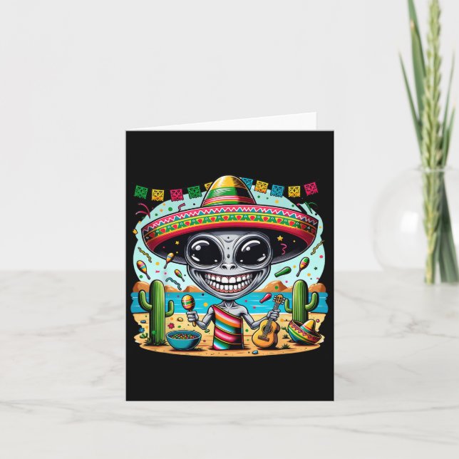 Mexican Alien-poncho Cinco De Mayo Let's Fiesta Me Card (Front)