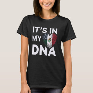 Mexican American Fingerprint Heart Flag DNA Herita T-Shirt