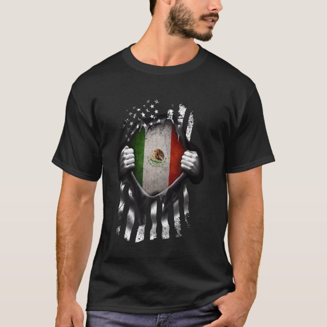 Mexican American Flag Usa Mexico Distressed Tee (Front)