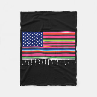 Mexican American Flag Usa Serape Cinco De Mayo Par Fleece Blanket