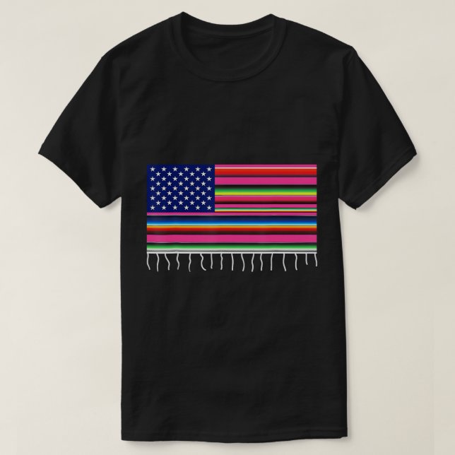 Mexican American Flag USA Serape Cinco De Mayo Par T-Shirt (Design Front)