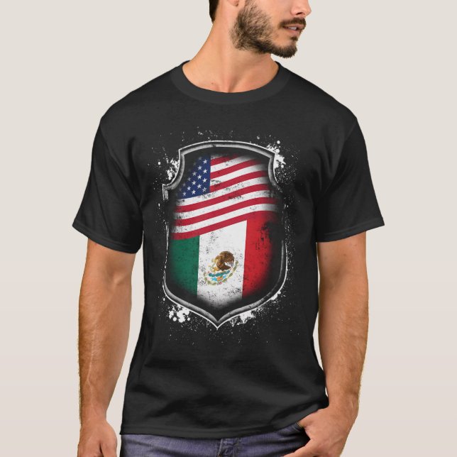 Mexican American Flags Of Mexico And America T-Shirt (Front)