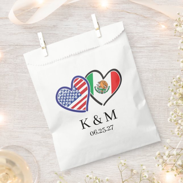 Mexican American Heart Flags Favour Bag (Clipped)