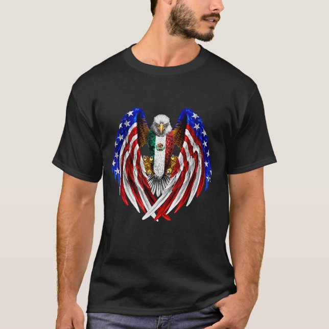 Mexican American Mexico USA Flag Eagle T-Shirt (Front)