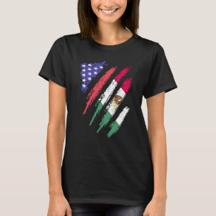 Mexican American Patriot Grown Heart Flag Stripes T-Shirt