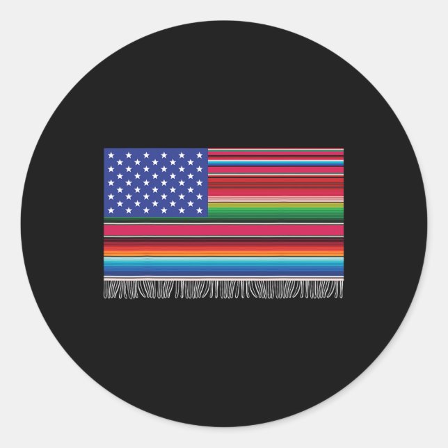 Mexican American Usa Flag Serape Cinco De Mayo For Classic Round Sticker (Front)