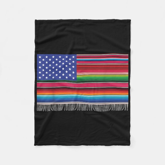 Mexican American Usa Flag Serape Cinco De Mayo For Fleece Blanket (Front)