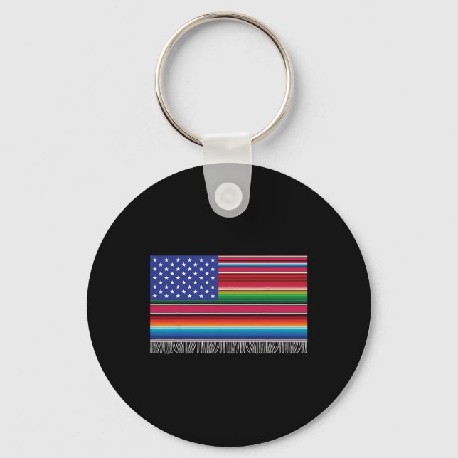 Mexican American Usa Flag Serape Cinco De Mayo For Key Ring (Front)