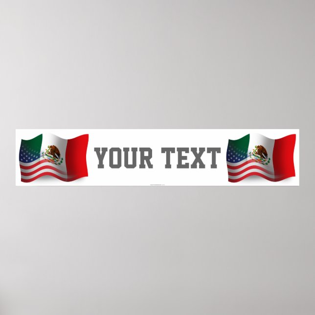 Mexican-American Waving Flag Banner Poster (Front)