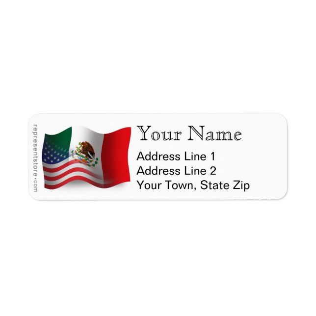 Mexican-American Waving Flag Return Address Label (Front)