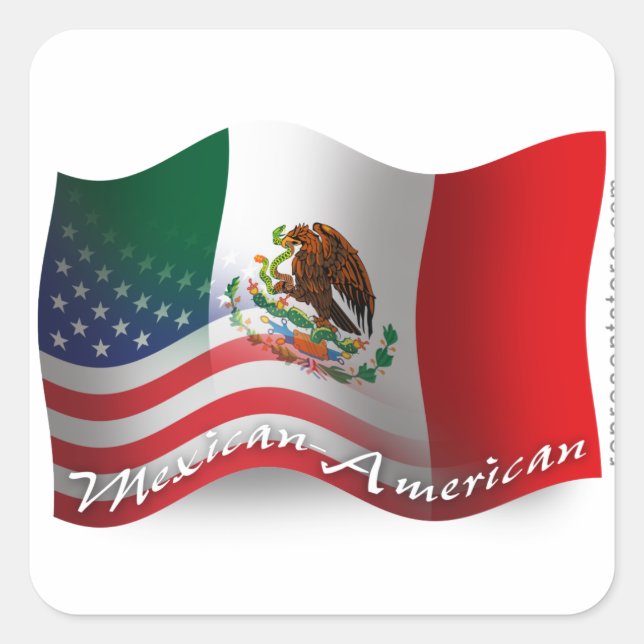 Mexican-American Waving Flag Square Sticker (Front)