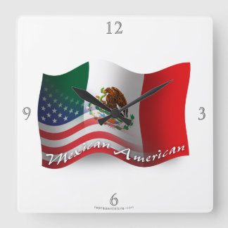 Mexican-American Waving Flag Square Wall Clock