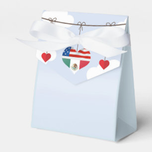 Mexican and American Flags and hearts wedding Favour Box