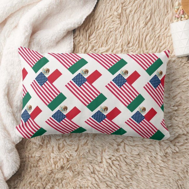 Mexican and American Flags Lumbar Cushion (Blanket)