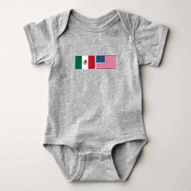Mexican and American Flags Side by Side Baby Bodysuit (Front)