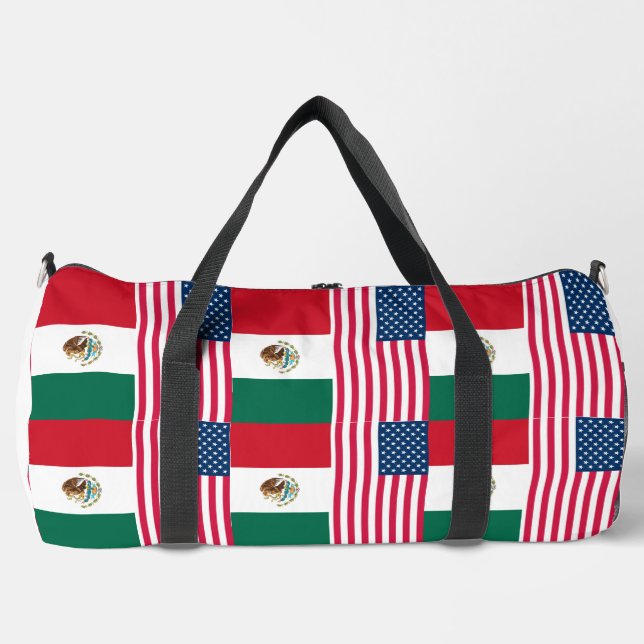 Mexican and American Flags Side by Side Duffle Bag (Front)
