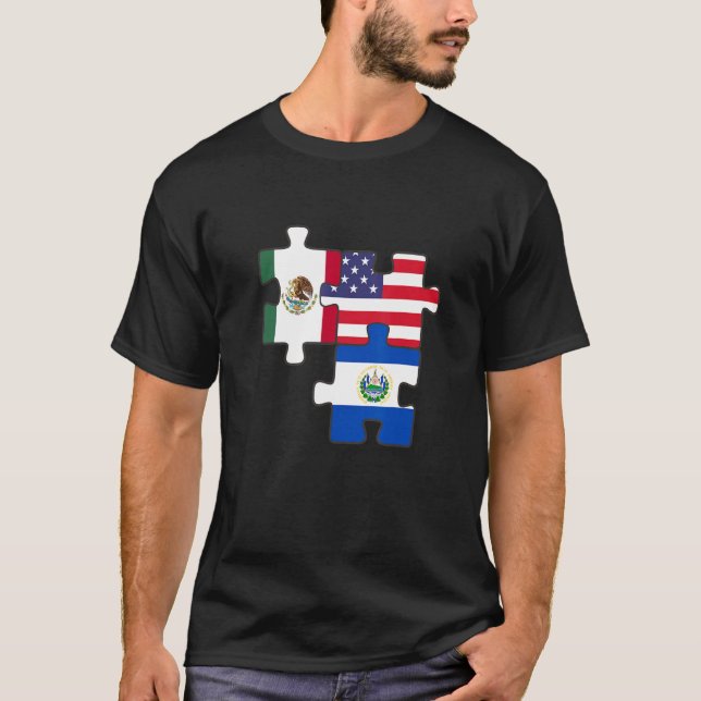 Mexican and Salvadoran roots plus the USA flag T-Shirt (Front)