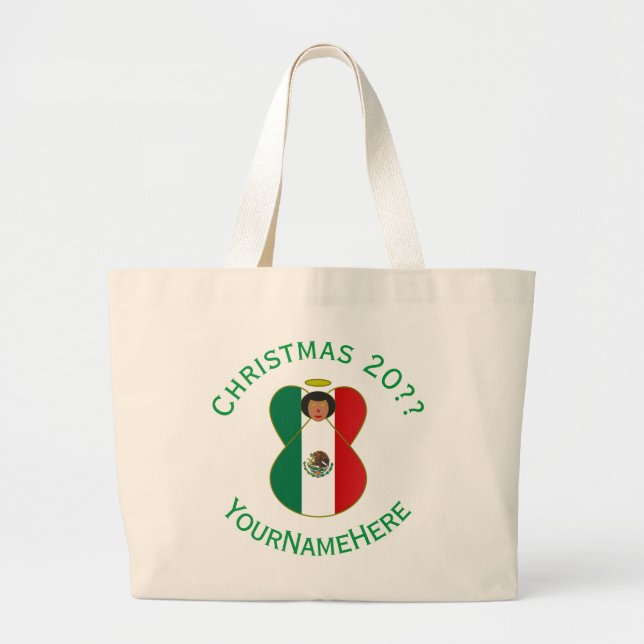 Mexican Angel Christmas Flag Personalised Large Tote Bag (Front)