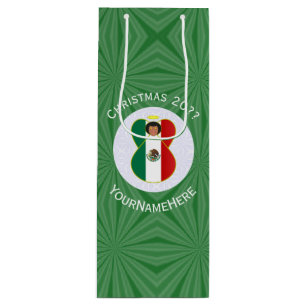 Mexican Angel Christmas Flag Personalized Wine Gift Bag