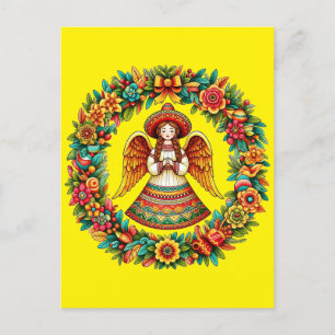 Mexican Angel Girl flowers wreath art illustration Postcard